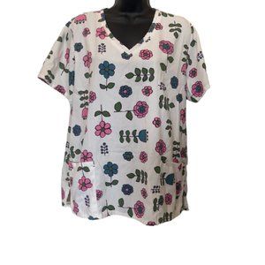 Women's Cute Floral Scrub Top Size M